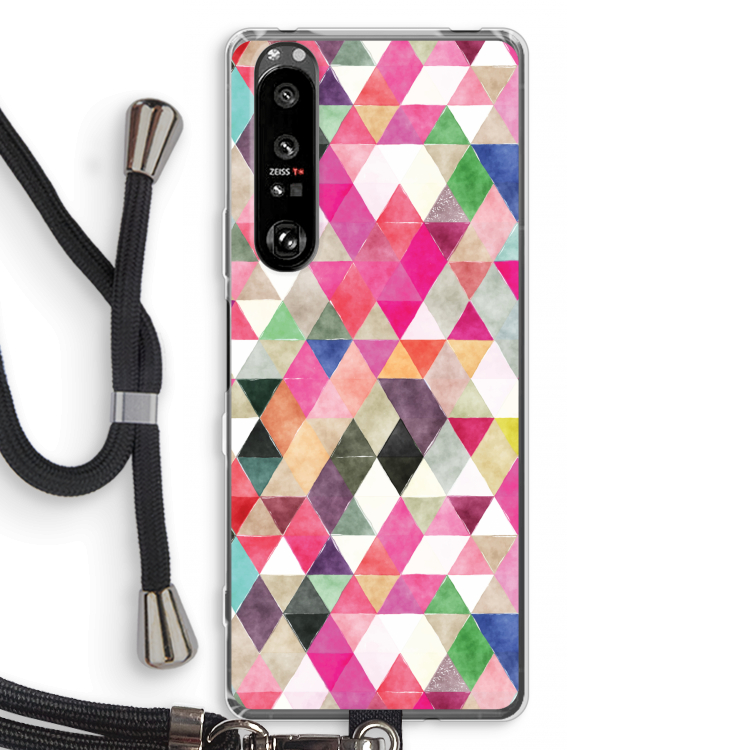 Gekleurde driehoekjes: Sony Xperia 1 III Transparant Hoesje met koord