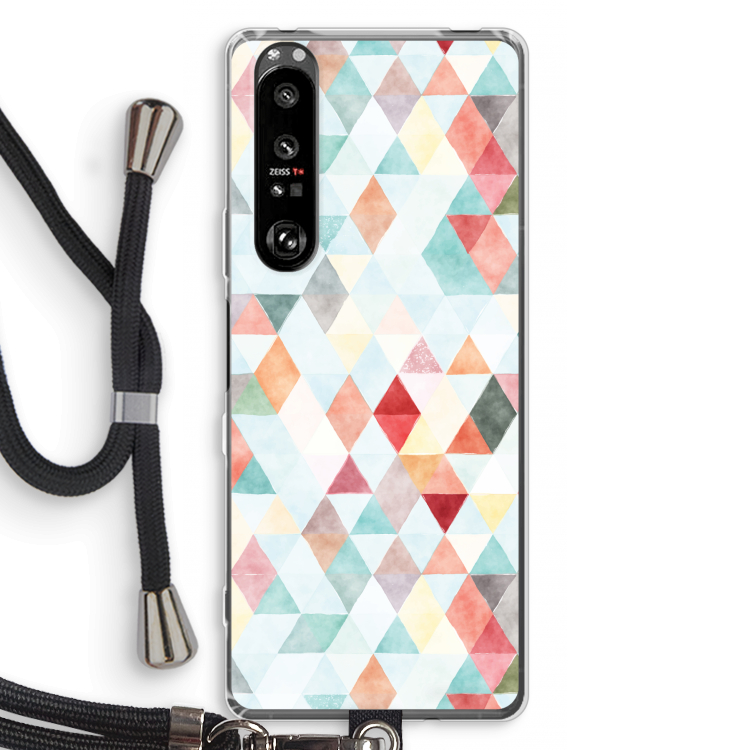 Gekleurde driehoekjes pastel: Sony Xperia 1 III Transparant Hoesje met koord