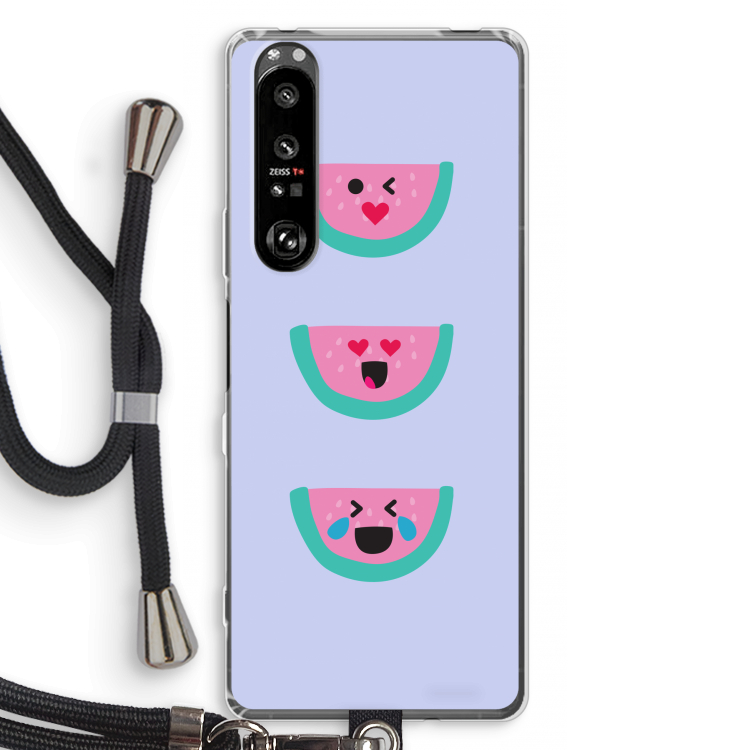Smiley watermeloen: Sony Xperia 1 III Transparant Hoesje met koord