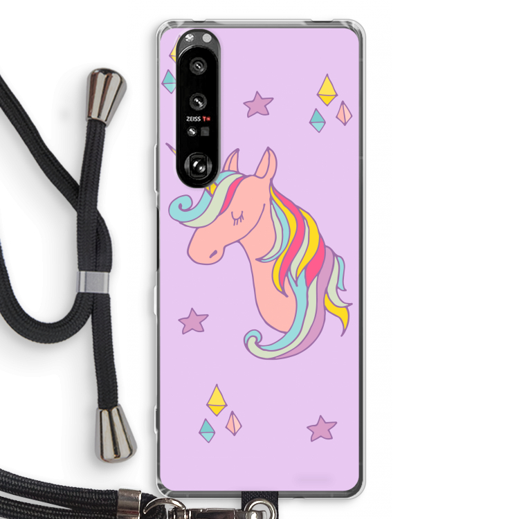 Roze eenhoorn: Sony Xperia 1 III Transparant Hoesje met koord