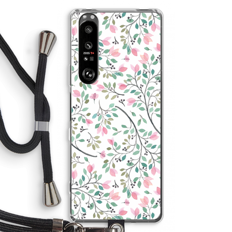 Sierlijke bloemen: Sony Xperia 1 III Transparant Hoesje met koord