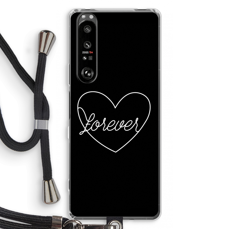 Forever heart black: Sony Xperia 1 III Transparant Hoesje met koord