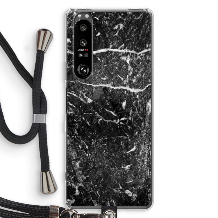 Zwart marmer: Sony Xperia 1 III Transparant Hoesje met koord
