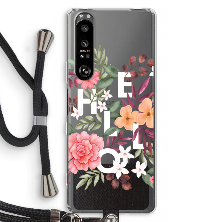 Hello in flowers: Sony Xperia 1 III Transparant Hoesje met koord
