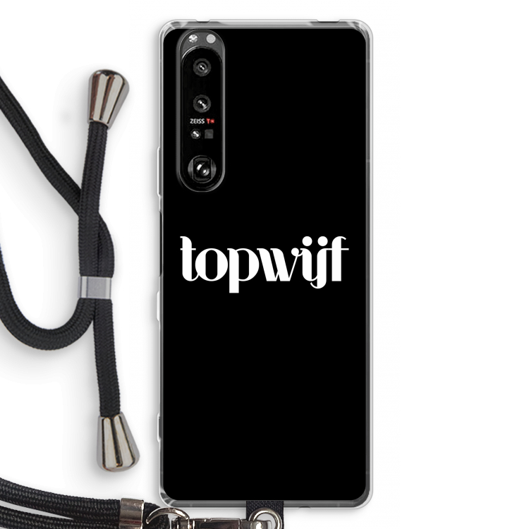 Topwijf Zwart: Sony Xperia 1 III Transparant Hoesje met koord