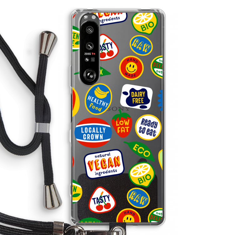 Fruitsticker: Sony Xperia 1 III Transparant Hoesje met koord