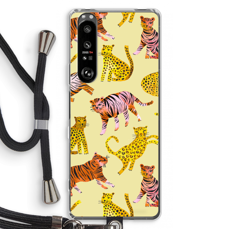 Cute Tigers and Leopards: Sony Xperia 1 III Transparant Hoesje met koord
