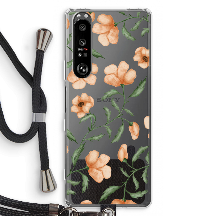 Peachy flowers: Sony Xperia 1 III Transparant Hoesje met koord