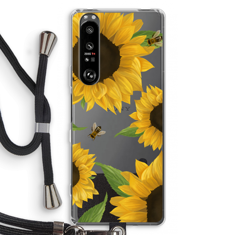 Sunflower and bees: Sony Xperia 1 III Transparant Hoesje met koord