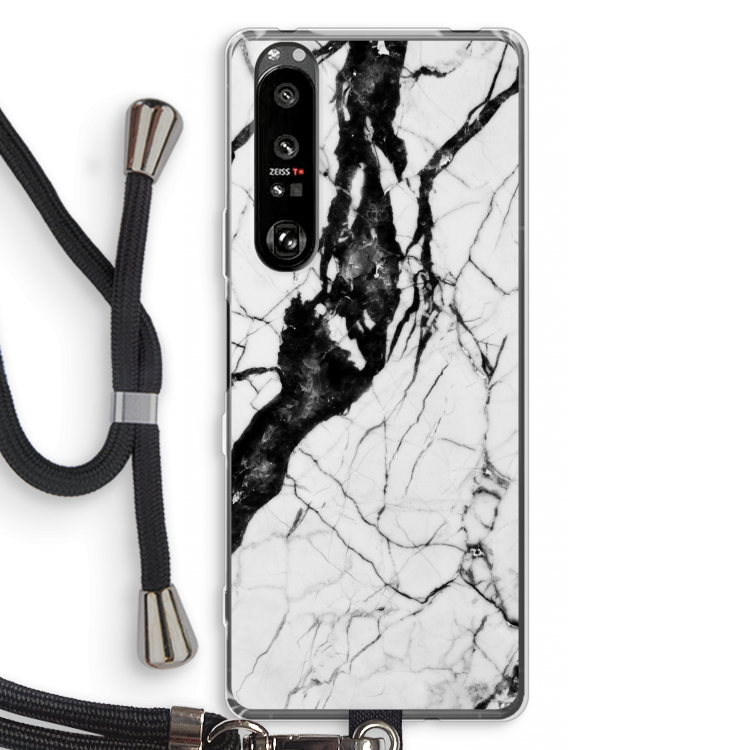 Witte marmer 2: Sony Xperia 1 III Transparant Hoesje met koord