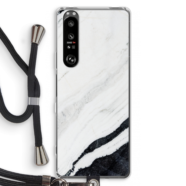 Elegante marmer: Sony Xperia 1 III Transparant Hoesje met koord