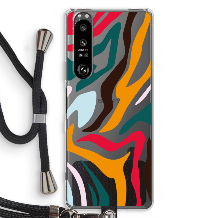 Colored Zebra: Sony Xperia 1 III Transparant Hoesje met koord