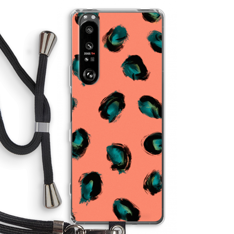 Pink Cheetah: Sony Xperia 1 III Transparant Hoesje met koord