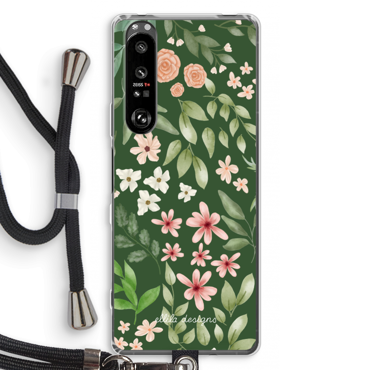 Botanical green sweet flower heaven: Sony Xperia 1 III Transparant Hoesje met koord