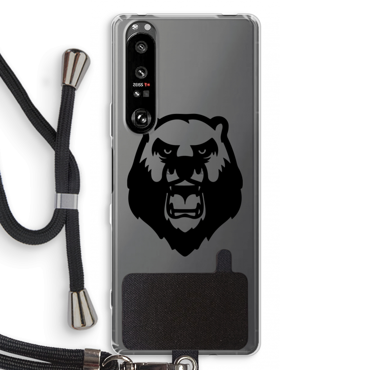 Angry Bear (black): Sony Xperia 1 III Transparant Hoesje met koord