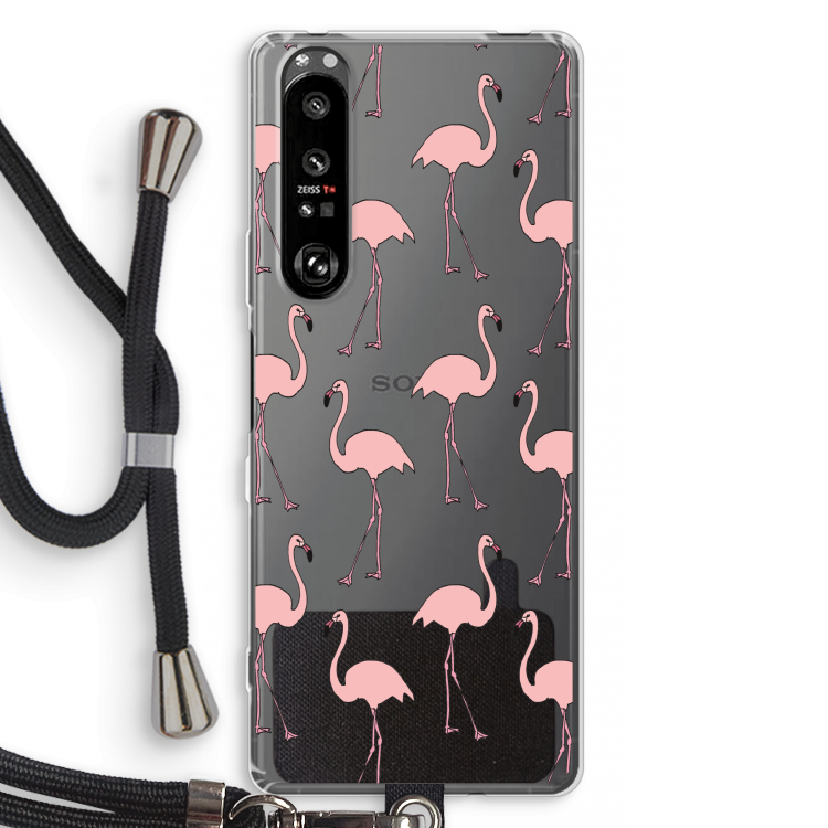 Anything Flamingoes: Sony Xperia 1 III Transparant Hoesje met koord