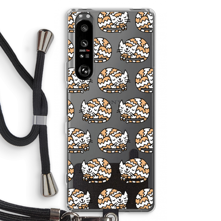 Slapende poes: Sony Xperia 1 III Transparant Hoesje met koord