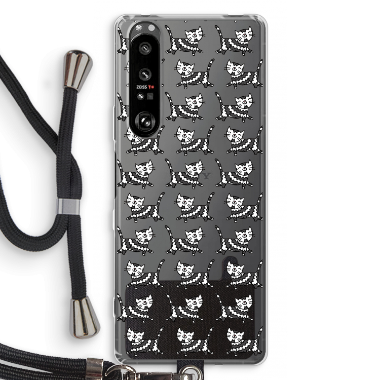Zwarte poes: Sony Xperia 1 III Transparant Hoesje met koord