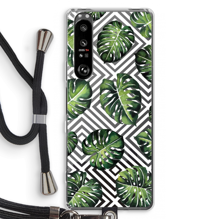 Geometrische jungle: Sony Xperia 1 III Transparant Hoesje met koord