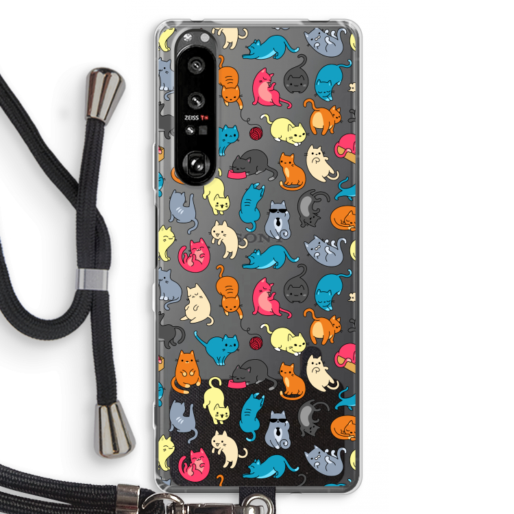 Kleurrijke katten: Sony Xperia 1 III Transparant Hoesje met koord