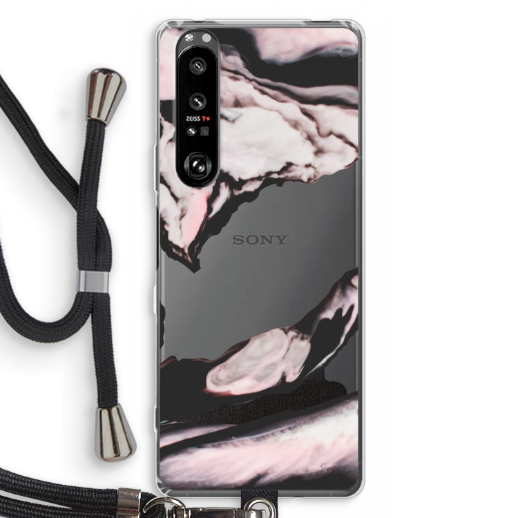 Roze stroom: Sony Xperia 1 III Transparant Hoesje met koord