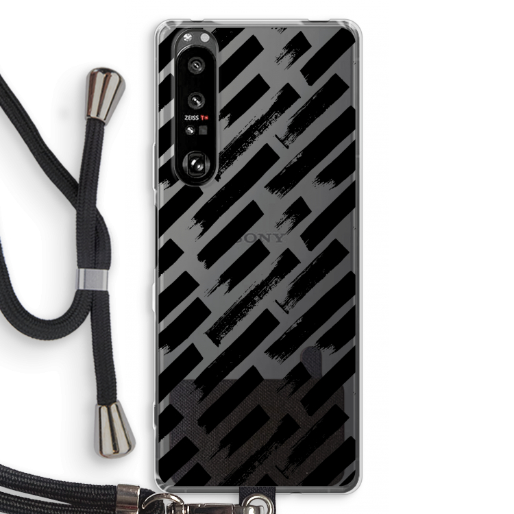 Zwarte vegen: Sony Xperia 1 III Transparant Hoesje met koord