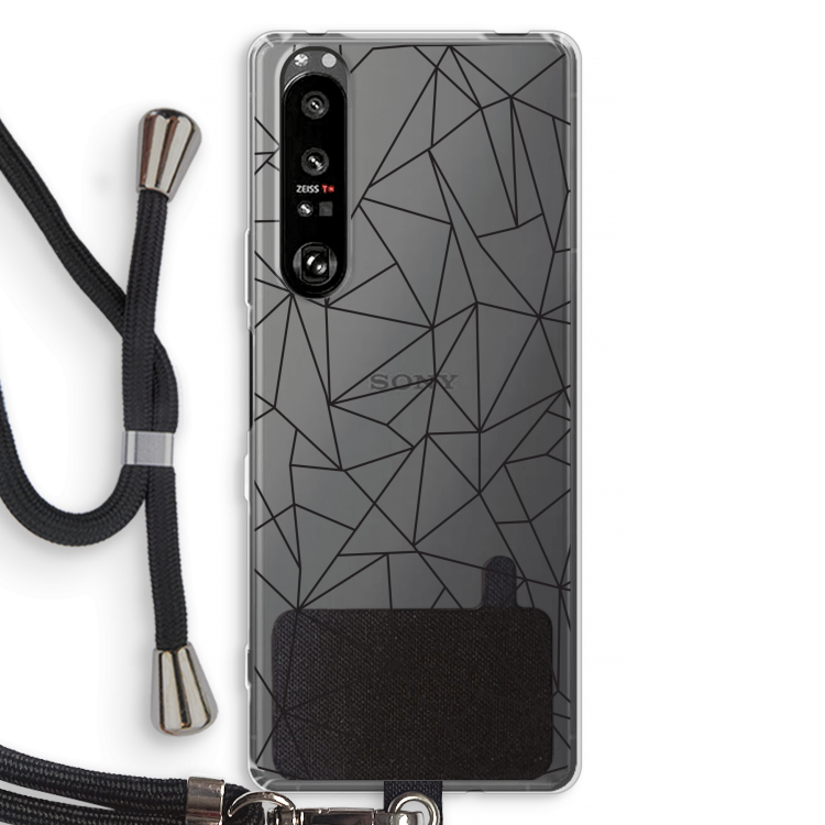 Geometrische lijnen zwart: Sony Xperia 1 III Transparant Hoesje met koord