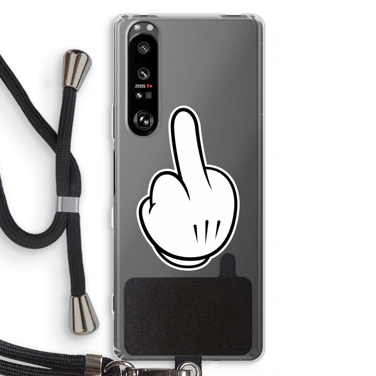 Middle finger white: Sony Xperia 1 III Transparant Hoesje met koord