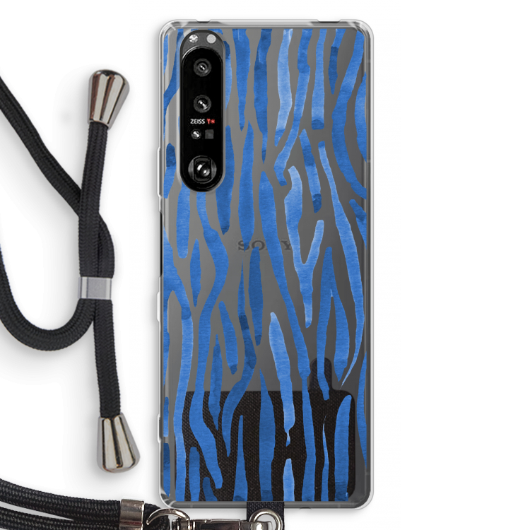 Blauwe nerven: Sony Xperia 1 III Transparant Hoesje met koord