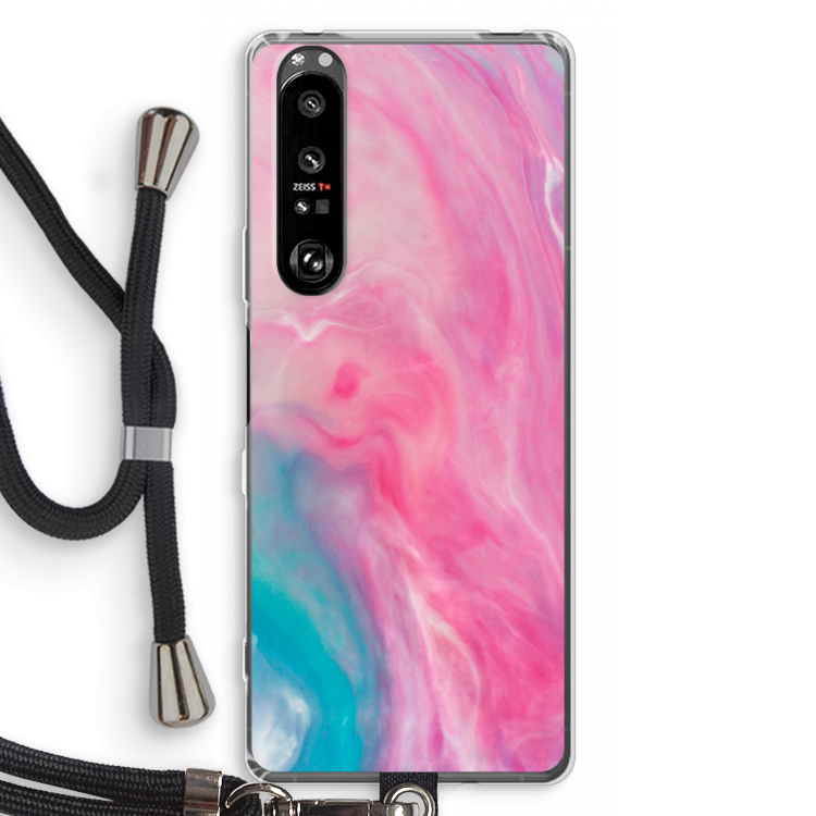 Roze explosie: Sony Xperia 1 III Transparant Hoesje met koord