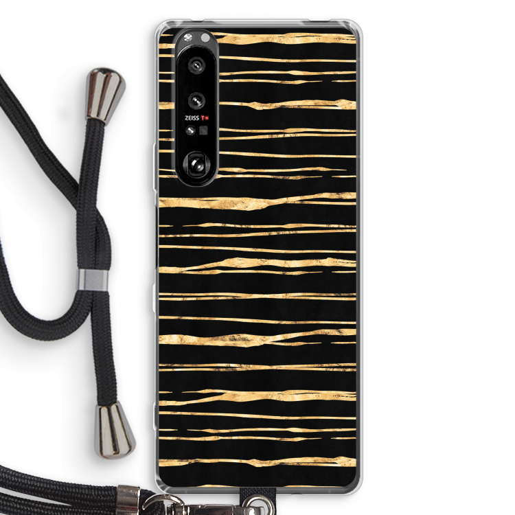 Gouden strepen: Sony Xperia 1 III Transparant Hoesje met koord