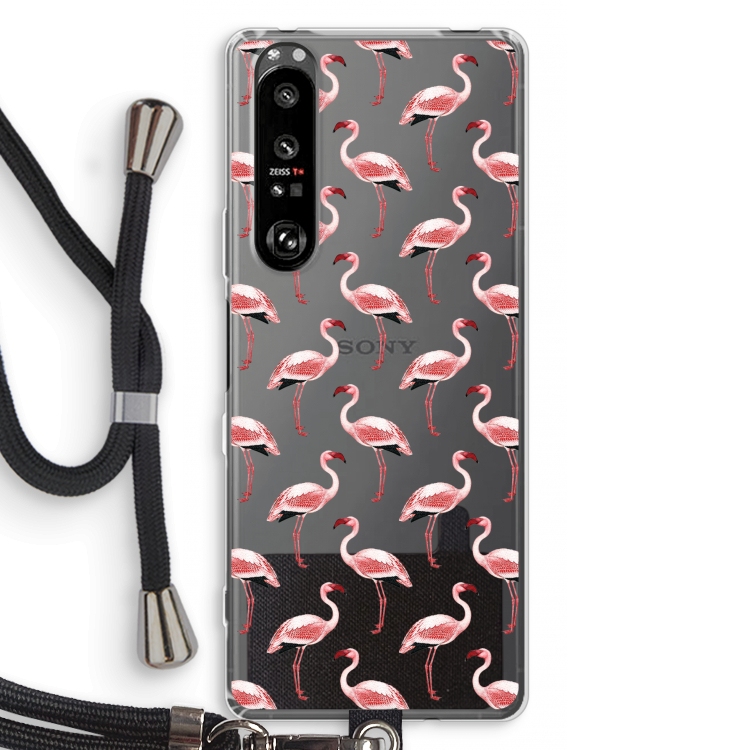 Flamingoprint groen: Sony Xperia 1 III Transparant Hoesje met koord