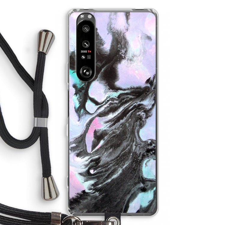 Pastel zwart: Sony Xperia 1 III Transparant Hoesje met koord