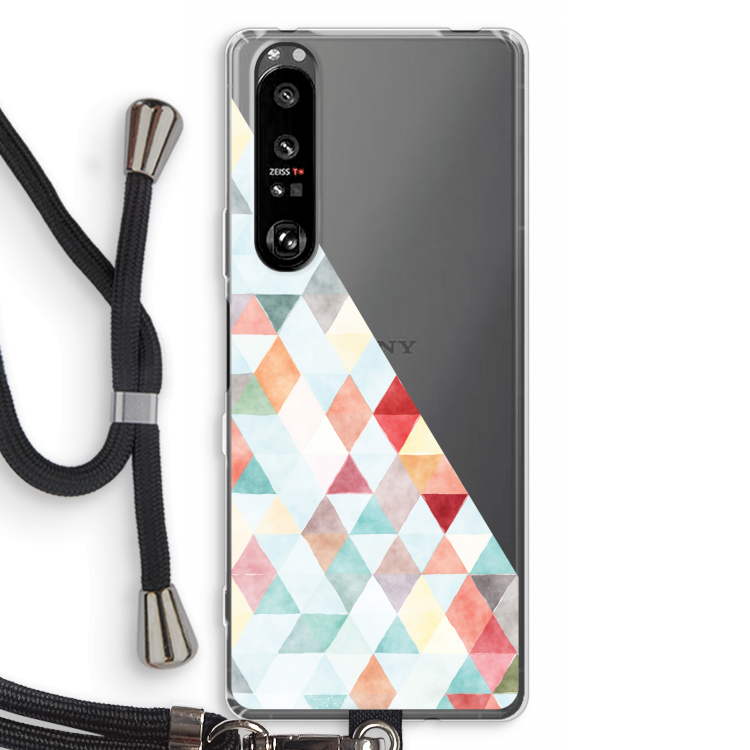Gekleurde driehoekjes pastel: Sony Xperia 1 III Transparant Hoesje met koord