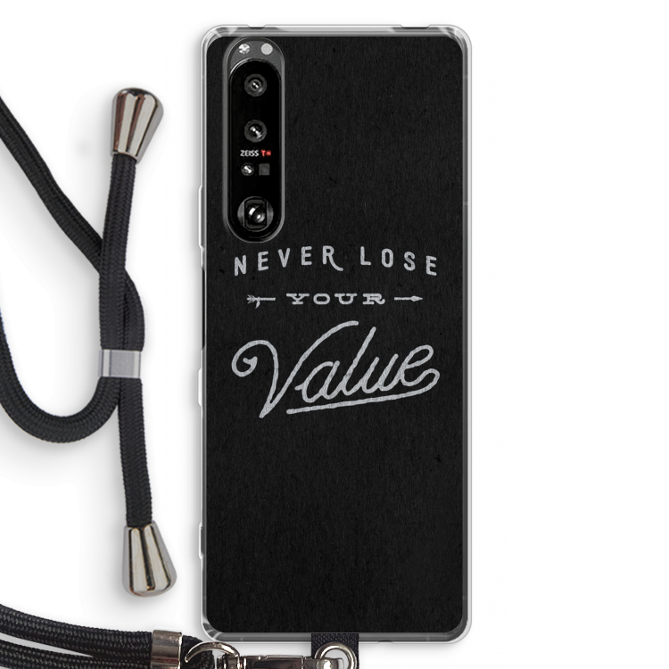 Never lose your value: Sony Xperia 1 III Transparant Hoesje met koord