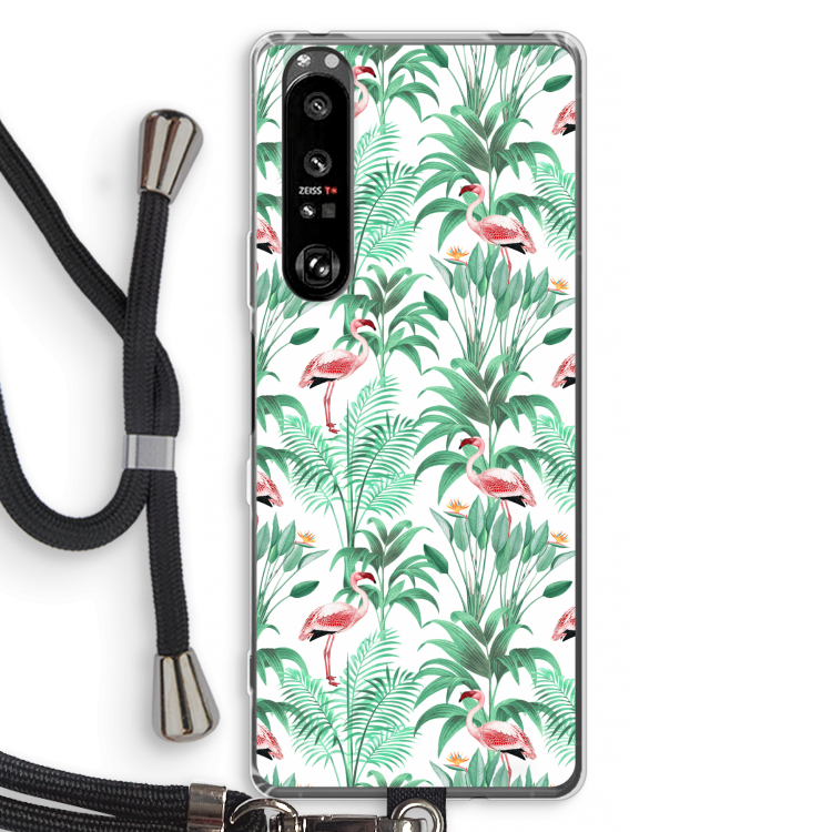 Flamingo bladeren: Sony Xperia 1 III Transparant Hoesje met koord