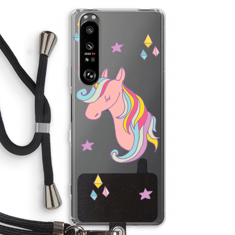 Roze eenhoorn: Sony Xperia 1 III Transparant Hoesje met koord