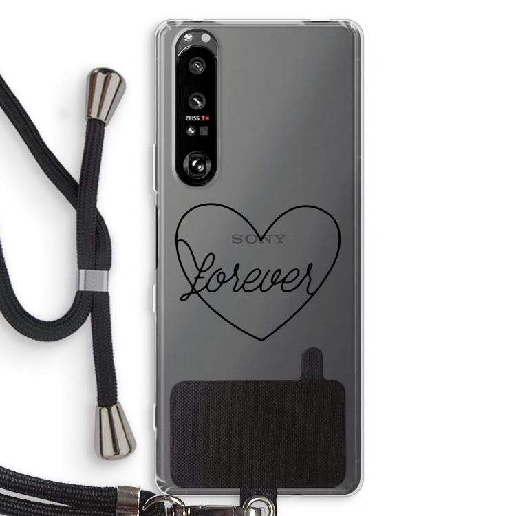 Forever heart black: Sony Xperia 1 III Transparant Hoesje met koord