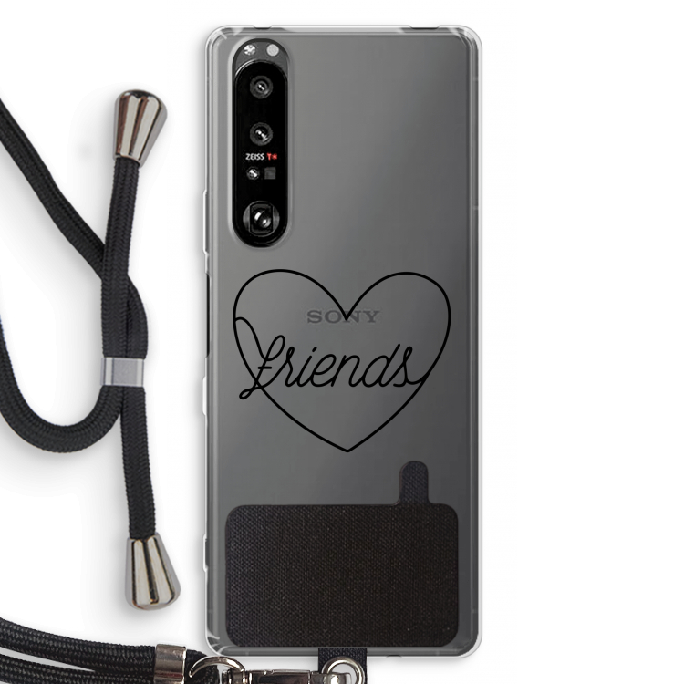 Friends heart black: Sony Xperia 1 III Transparant Hoesje met koord