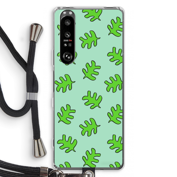Groene blaadjes: Sony Xperia 1 III Transparant Hoesje met koord