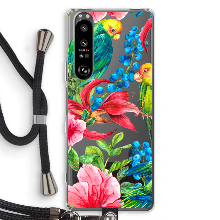 Papegaaien: Sony Xperia 1 III Transparant Hoesje met koord