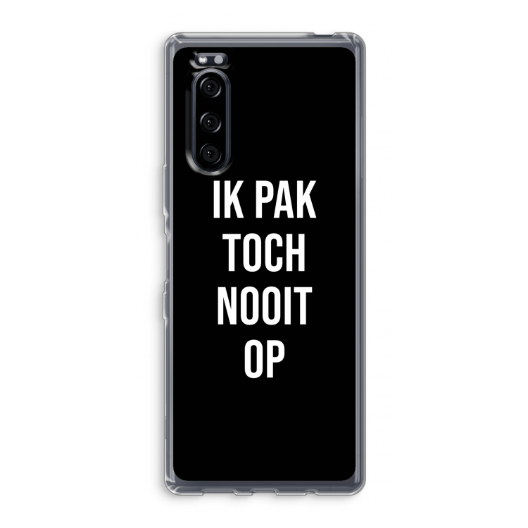 Ik pak nooit op - Zwart: Sony Xperia 5 Transparant Hoesje