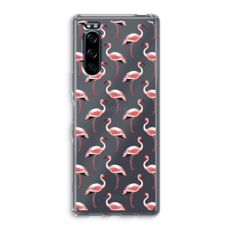 Flamingoprint groen: Sony Xperia 5 Transparant Hoesje