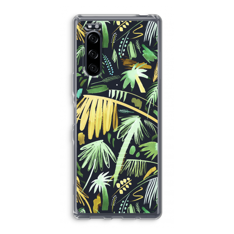 Tropical Palms Dark: Sony Xperia 5 Transparant Hoesje