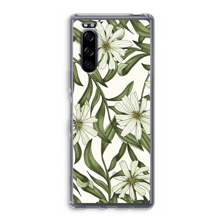 Wit bloemenpatroon: Sony Xperia 5 Transparant Hoesje