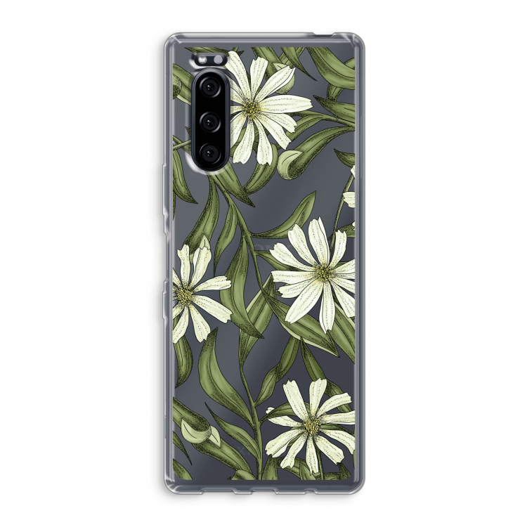 Wit bloemenpatroon: Sony Xperia 5 Transparant Hoesje