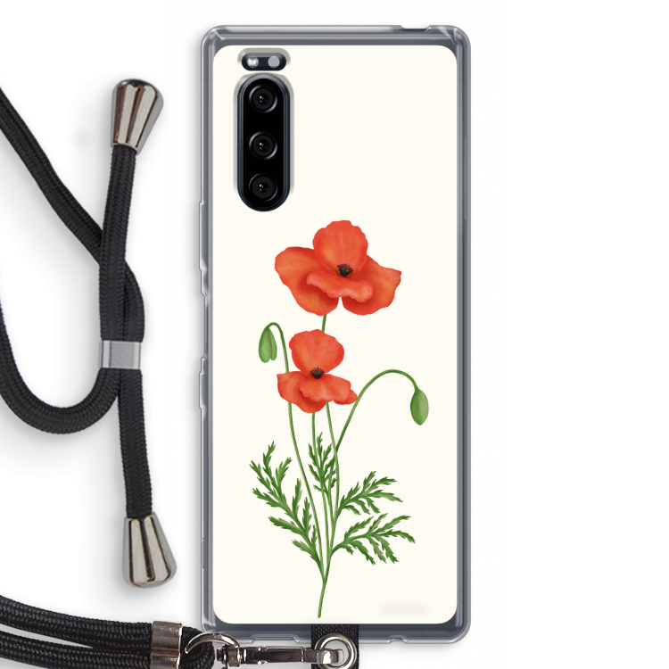 Red poppy: Sony Xperia 5 Transparant Hoesje met koord