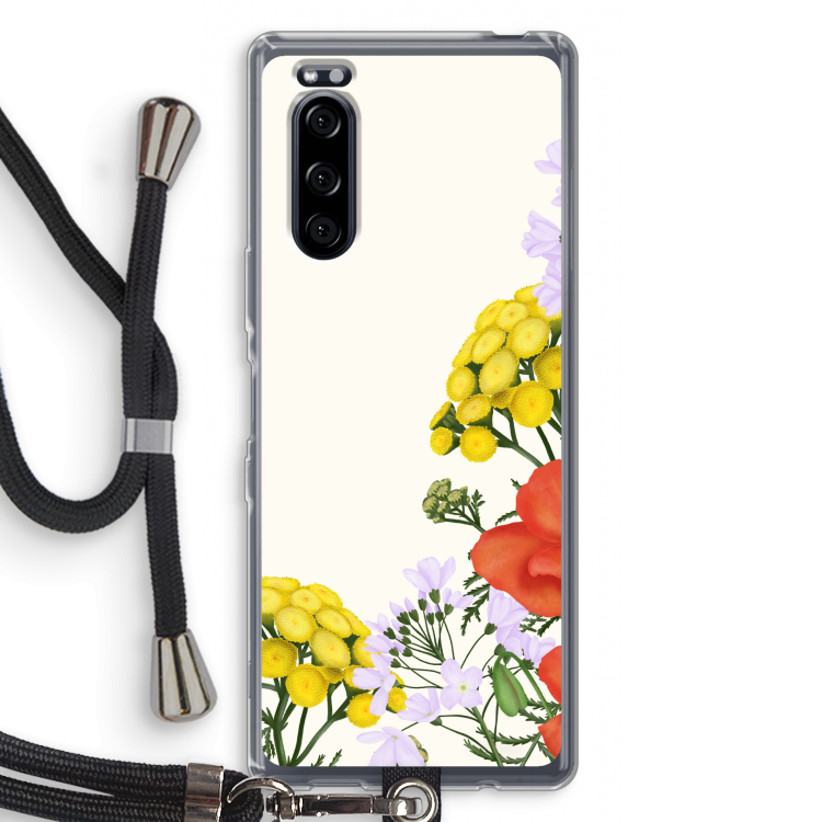 Wilde bloemen: Sony Xperia 5 Transparant Hoesje met koord