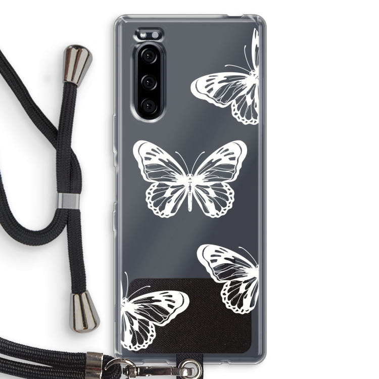 White butterfly: Sony Xperia 5 Transparant Hoesje met koord