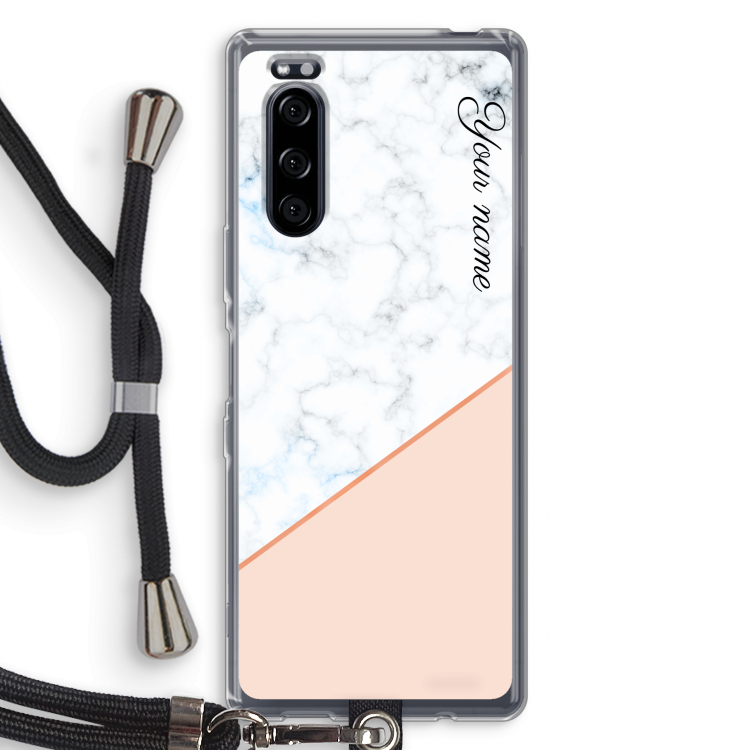 Marmer in stijl: Sony Xperia 5 Transparant Hoesje met koord